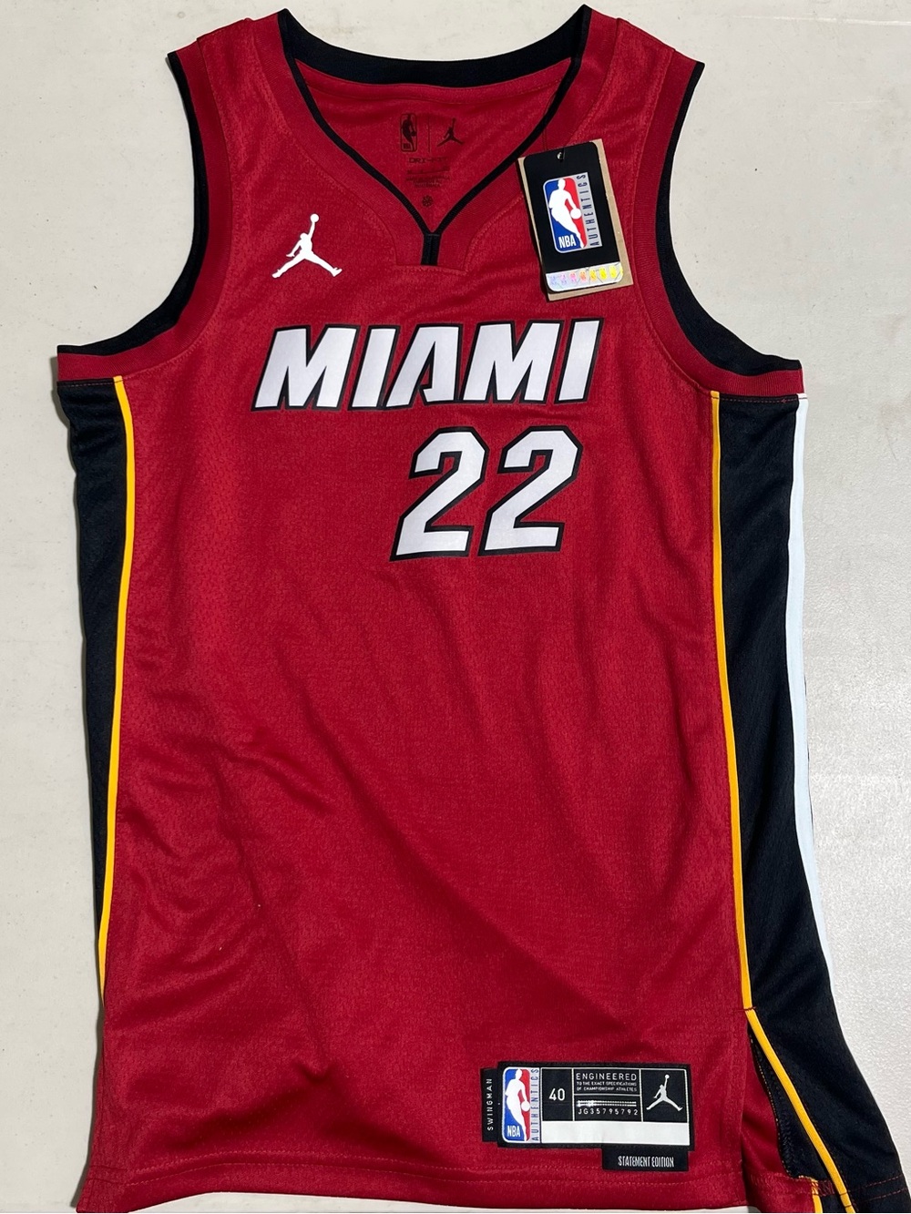 Jordan Red Miami #22 Basketball Jersey with Black & Yellow Trim